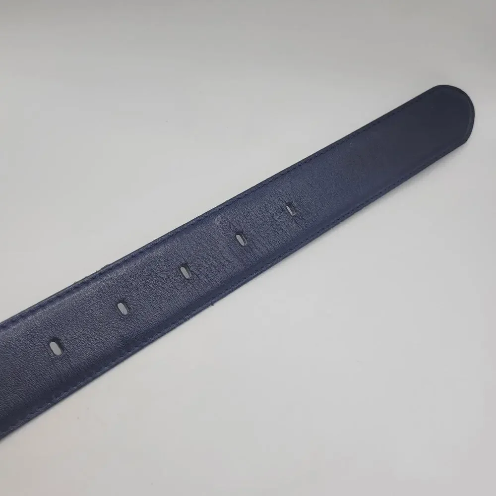 VTG Liz Claiborne Belt Small Navy Blue Leather Sculptural Buckle Dress 80s 90s